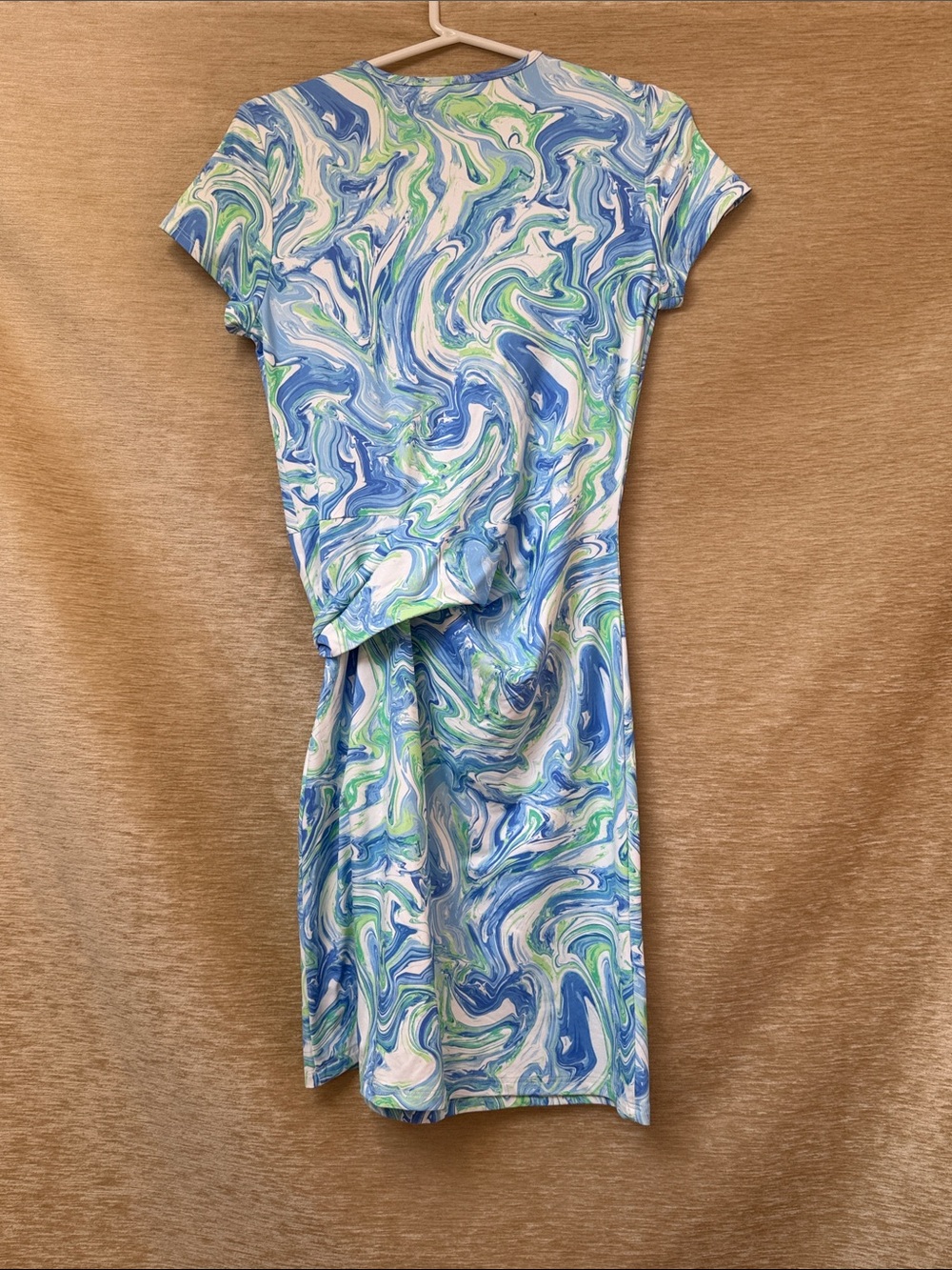 J. McLaughlin Swirl Print Tie-Waist T-Shirt Dress in Blue & Green - Picture 4 of 4